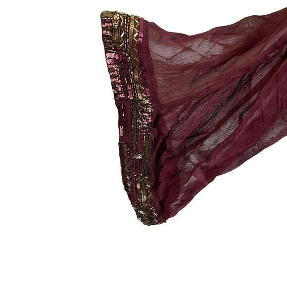 La Fuori Silk Beaded Sequin Topper Duster in Burgundy/Mauve Large Coverup - Picture 2 of 16